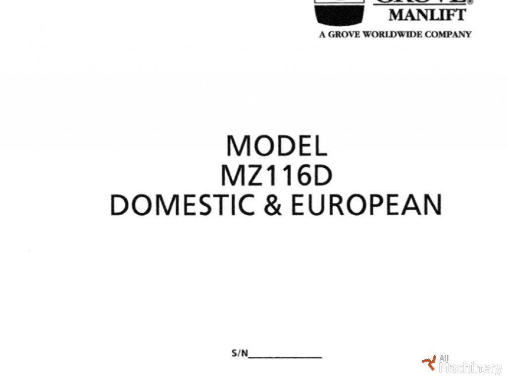 GROVE MZ116D Service manual kitos keltuvų dalys #8919
